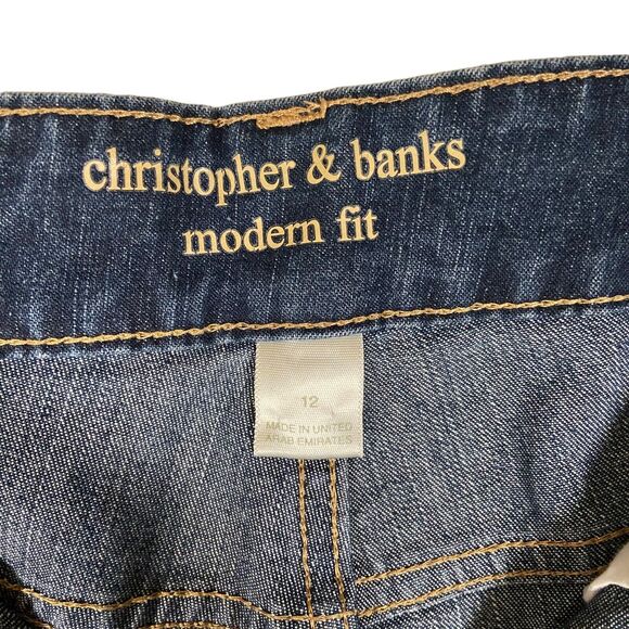 Christopher & Banks Womens Modern Fit Straight Leg Blue Denim Jeans Sz 12 Hemmed - Picture 3 of 9